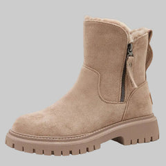 Petra | Damen Wildleder Reißverschluss Schneestiefel in Beige