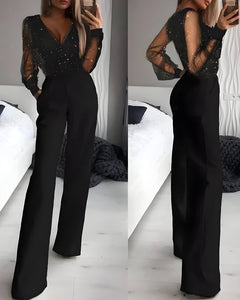 Bailen | Jumpsuit mit transparenten Ärmeln in Schwarz