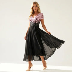 Emma | Damen Elegantes Tailliertes Hochzeitsgast Maxikleid in Schwarz