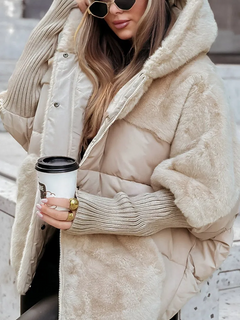 Plüsch-Winterjacke mit Kapuze -  Emilia in Aprikose