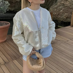 JOURNI™ | Schicke Pailletten-Bomberjacke in Beige