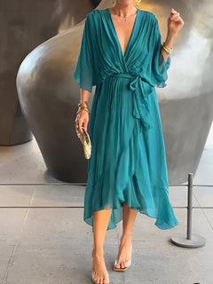 Claire | Midi-Kleid mit Taillengürtel in Petrol