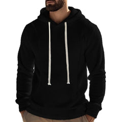 Men's Casual Outdoor Polar Fleece Long Sleeve Pullover Hoodie in Black