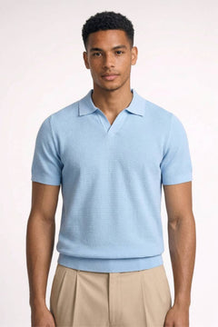 Polo Herren - Gestrickte Textur | Kurze Ärmel & Klassischer Kragen in Hellblau