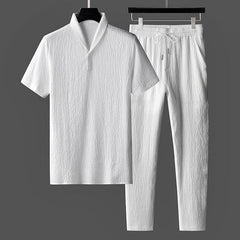 Premium-Baumwoll-Hose & Hemd Sommer-Set  - Adriane in Weiß