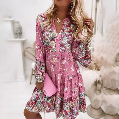 Florales Langen Ärmeln Sommerkleid für Damen
