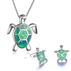 Meeresschildkröte Halskette + Ohrringe Set aus Opal und Silber in Grün
