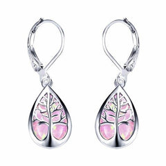 Baum des Lebens Ohrringe aus Opal und Silber in Rosa