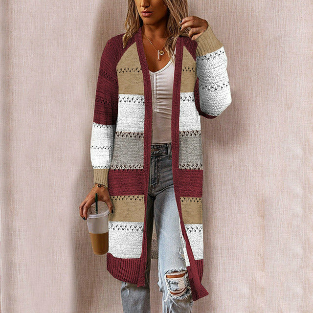 Gestreifte Patchwork Strickjacke für Frauen