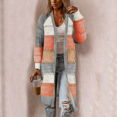 Gestreifte Patchwork Strickjacke für Frauen