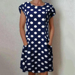 Angeline - Kurzärmeliges Kleid mit Polka Dot in Navy Blau