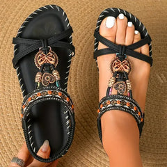 Orthopädische Sandalen Signe mit Boho-Details in Ebenholz Schwarz