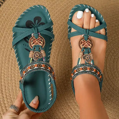 Orthopädische Sandalen Signe mit Boho-Details in Amazonitgrün