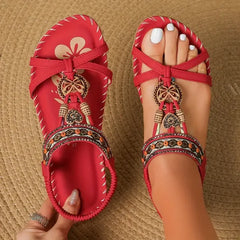 Orthopädische Sandalen Signe mit Boho-Details in Toledo Rot