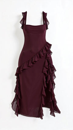 Avery - Kleid - Maxikleid mit Rüschen in Dunkel lila