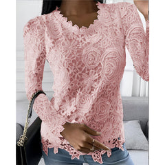 Anelie | Elegante Spitzen-Bluse mit langen Ärmeln in Rosa