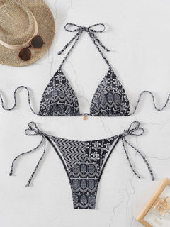 Boho-Print-Bikini-Zweiteiler für Damen in Grau