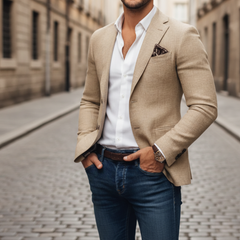 Raffael | Herren Slim Fit Sakko Einknopf Blazer in Beige