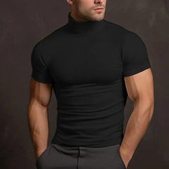 Aljur - Einfarbiges Herren‑T‑Shirt mit Rollkragen in Schwarz