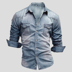 Ralf | Herren Jeanshemd Langarm im Used-Look in Hellblau