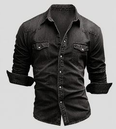 Ralf | Herren Jeanshemd Langarm im Used-Look in Dunkelgrau
