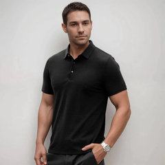 Raphael | Herren Strukturiertes Freizeit Poloshirt in Schwarz