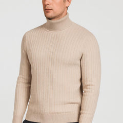 Rehbar | Herren Klassischer Zopfmuster Rollkragenpullover in Beige