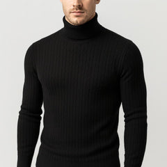 Rehbar | Herren Klassischer Zopfmuster Rollkragenpullover in Schwarz