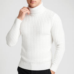 Rehbar | Herren Klassischer Zopfmuster Rollkragenpullover in Weiß