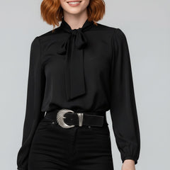 Renata | Elegante Schluppenbluse mit Schleife in Schwarz