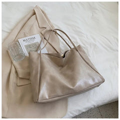Annika | Retro PU-Leder Tote Bag Damen geräumige Schultertasche in Beige