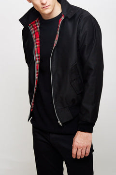 Rex | Herren klassische Harrington Jacke mit Tartan-Futter in Schwarz