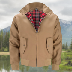 Rex | Herren klassische Harrington Jacke mit Tartan-Futter in Camel