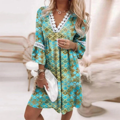 Rhea | Damen V-Ausschnitt Boho Sommerkleid in Grün