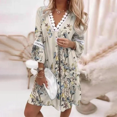 Rhea | Damen V-Ausschnitt Boho Sommerkleid in Grau