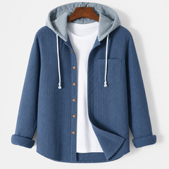 Ridge | Herren Cord Hemdjacke mit abnehmbarer Kapuze in Marineblau