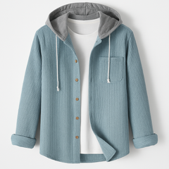 Ridge | Herren Cord Hemdjacke mit abnehmbarer Kapuze in Himmelblau