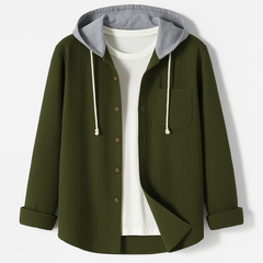 Ridge | Herren Cord Hemdjacke mit abnehmbarer Kapuze in Armeegrün