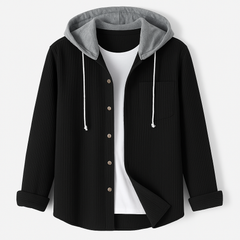 Ridge | Herren Cord Hemdjacke mit abnehmbarer Kapuze in Schwarz
