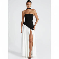 Nathalie | Damen Maxikleid Korsettstil Schaldetail Hoher Schlitz – Korsett Maxi 2026 in Schwarz