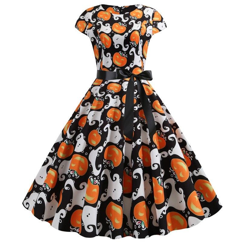 Niedlicher Kürbis Druck Halloween Kostum Kleid | Midi