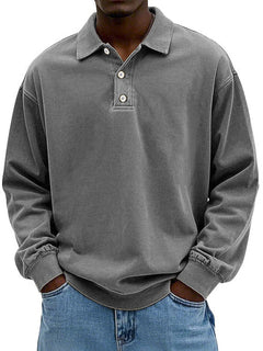 Robert | Herren Langarm Polo-Sweatshirt in Grau