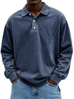 Robert | Herren Langarm Polo-Sweatshirt in Marineblau