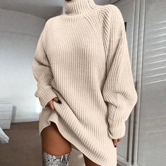 Trendiges Winter-Rollkragenpullover-Kleid - Dorothea in Aprikose