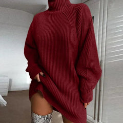 Trendiges Winter-Rollkragenpullover-Kleid - Dorothea in Bordeaux