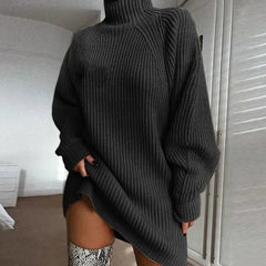 Trendiges Winter-Rollkragenpullover-Kleid - Dorothea in Dunkelgrau