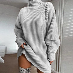 Trendiges Winter-Rollkragenpullover-Kleid - Dorothea in Grau