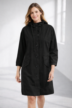 Ronja | Kapuzenjacke in Midi-Länge in Schwarz