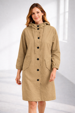 Ronja | Kapuzenjacke in Midi-Länge in Beige