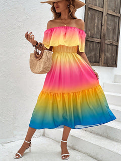 Ronja | Verspieltes Off-Shoulder Rüschen Kleid in Bunt